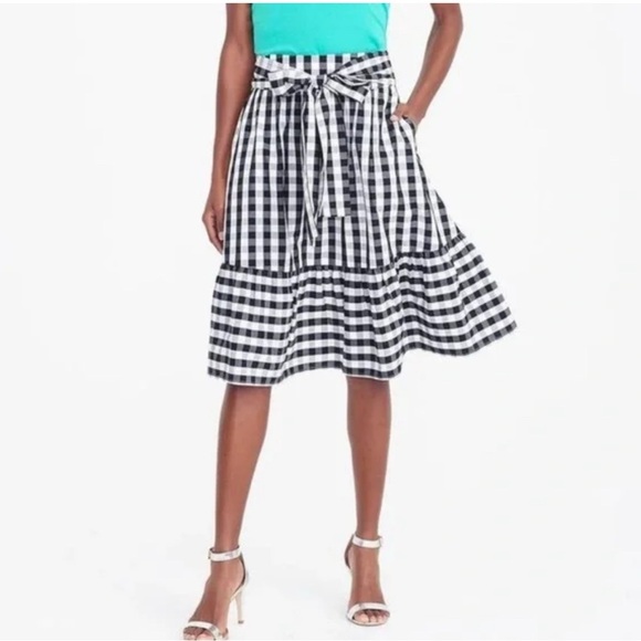 J Crew Black and White Tie Front 100% Cotton Gingham Skirt - Picture 2 of 12